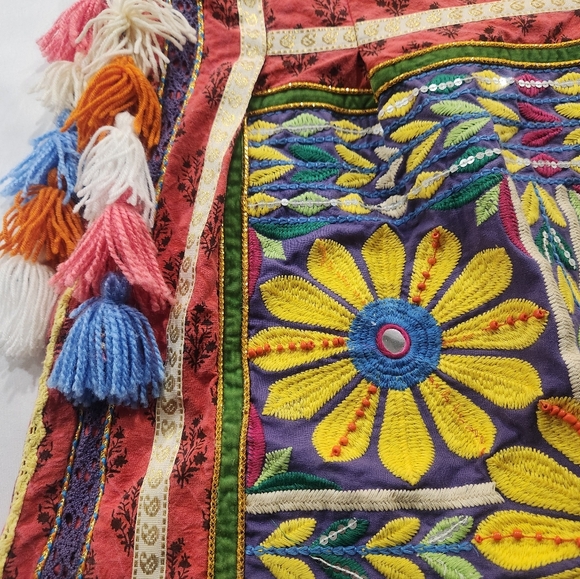 Colourful Amiani Boho Embroidered Fabric Slouchy Satchel - Picture 2 of 16